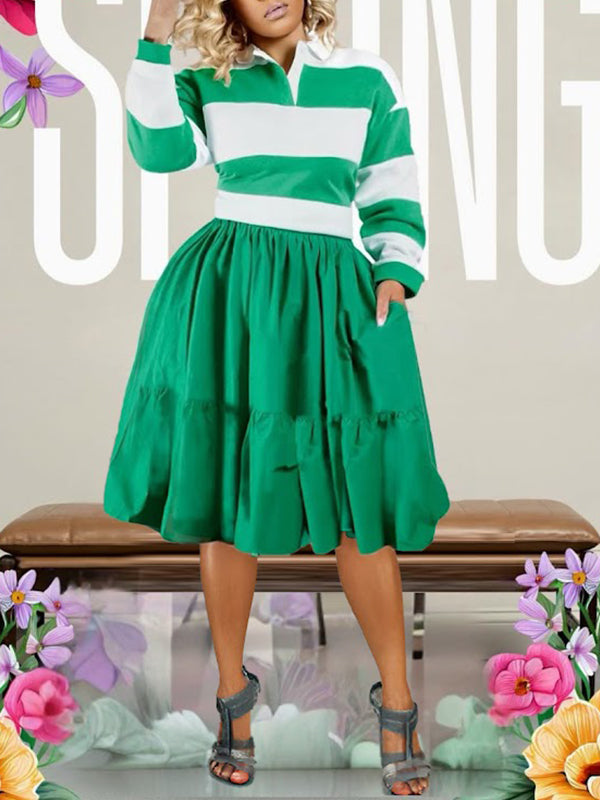 Stripe Combo Ruffle Dress