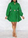 Button-Front Belted Puffy Dress