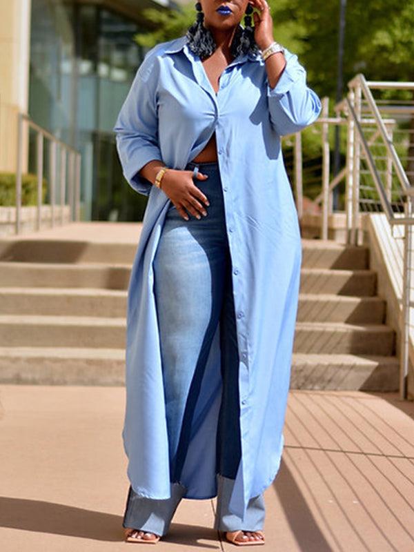 Solid Slit Shirt Dress