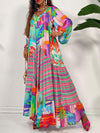 Printed V-Neck Ruffle Dress