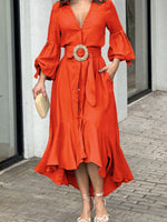Belted Puff-Sleeve Shirt Dress