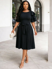 Ruffle-Sleeve Pleated Dress