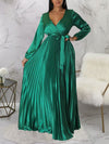 V-Neck Tied Pleated Dress
