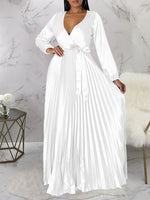V-Neck Tied Pleated Dress