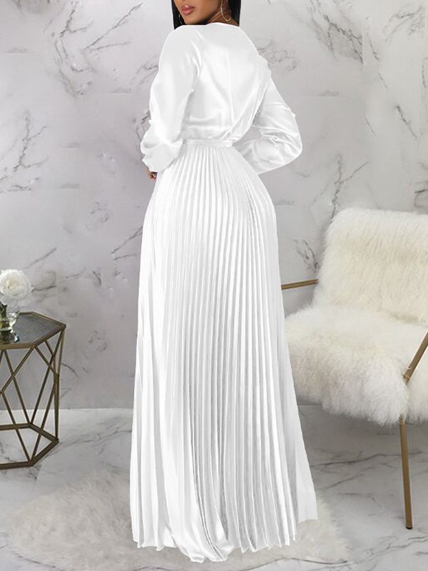 V-Neck Tied Pleated Dress