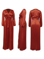 V-Neck Tied Pleated Dress