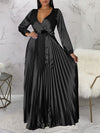 V-Neck Tied Pleated Dress