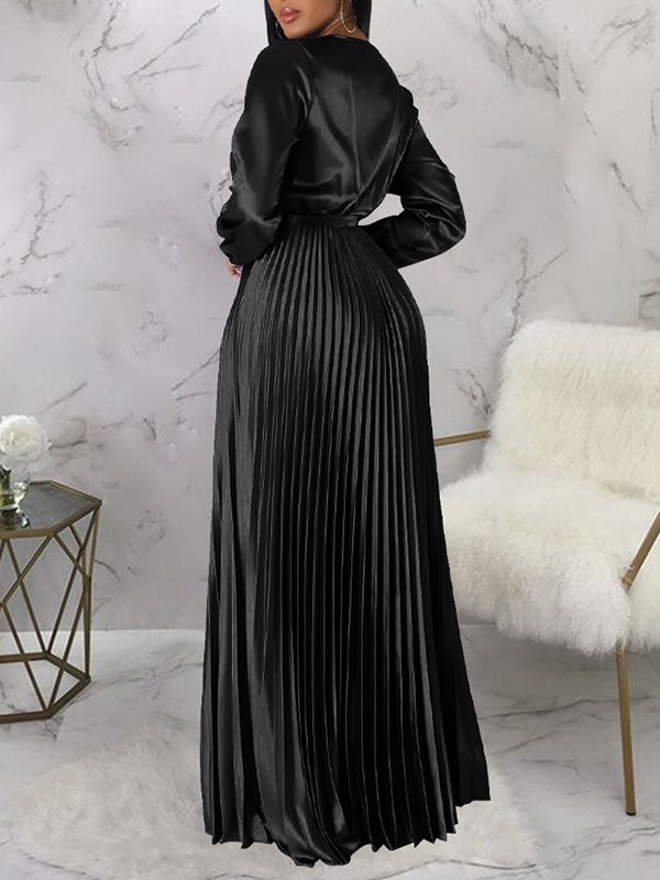 V-Neck Tied Pleated Dress