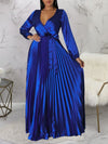 V-Neck Tied Pleated Dress
