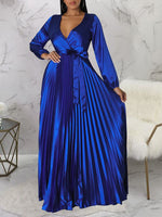 V-Neck Tied Pleated Dress