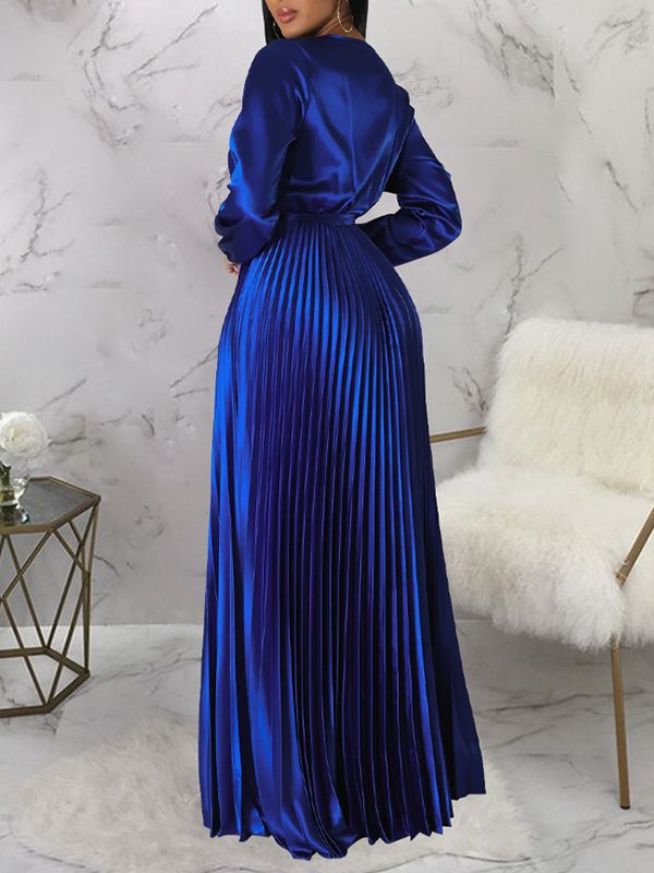 V-Neck Tied Pleated Dress
