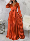 V-Neck Tied Pleated Dress
