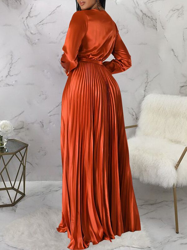 V-Neck Tied Pleated Dress