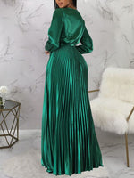 V-Neck Tied Pleated Dress