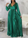 V-Neck Tied Pleated Dress