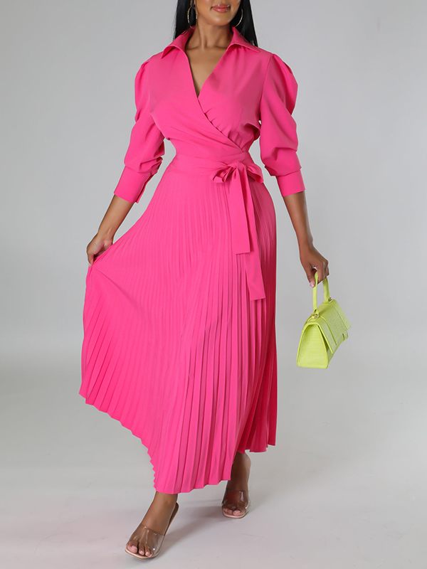 Solid Pleated Shirt Dress