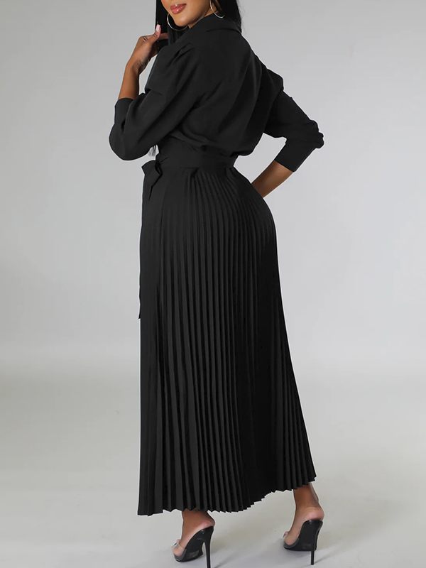 Solid Pleated Shirt Dress