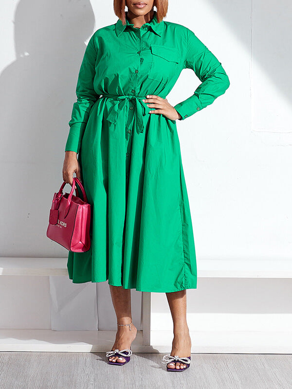Solid Tied Shirt Dress