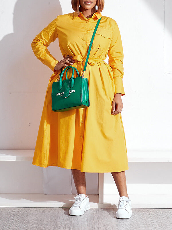 Solid Tied Shirt Dress