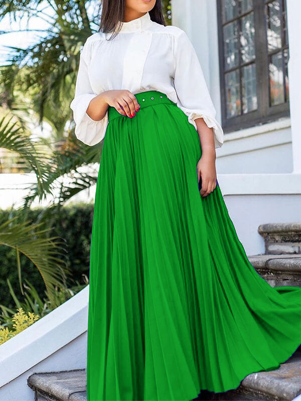 Belted Pleated Skirt