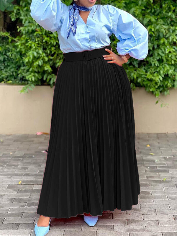 Belted Pleated Skirt
