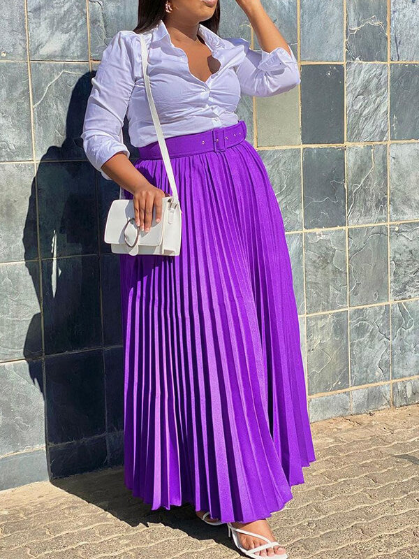 Belted Pleated Skirt