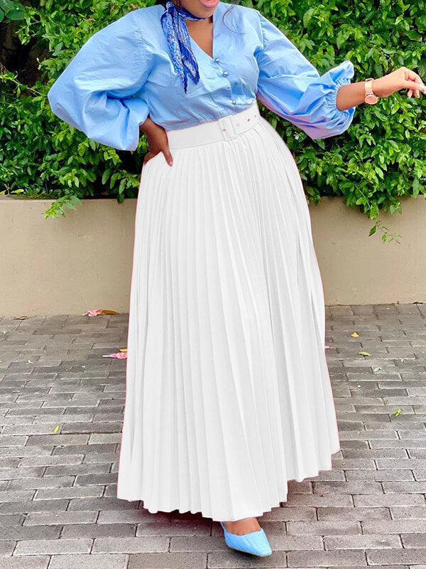 Belted Pleated Skirt