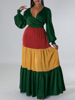 Three-Tone V-Neck Maxi Dress