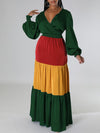 Three-Tone V-Neck Maxi Dress