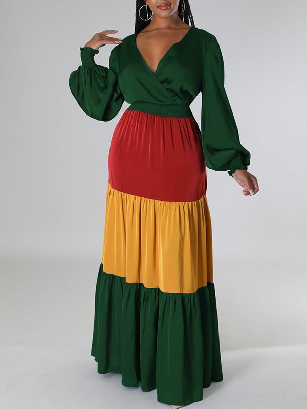 Three-Tone V-Neck Maxi Dress