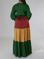 Three-Tone V-Neck Maxi Dress