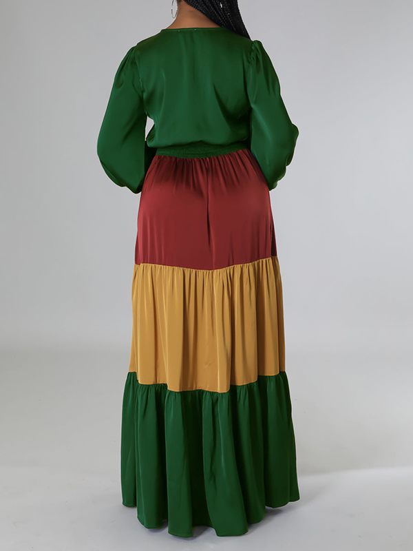 Three-Tone V-Neck Maxi Dress