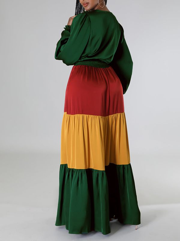 Three-Tone V-Neck Maxi Dress