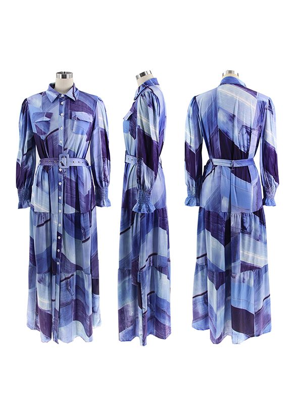 Printed Belted Shirt Dress