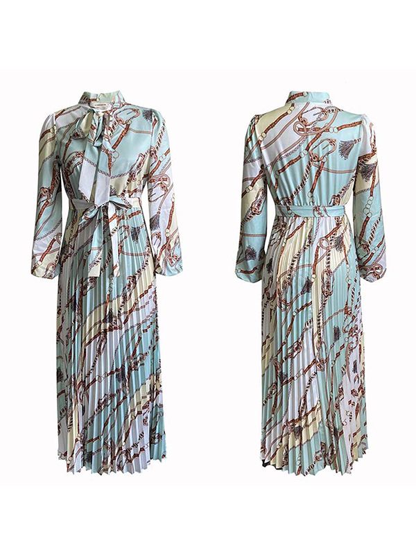Printed Tied Pleated Dress