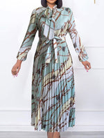 Printed Tied Pleated Dress