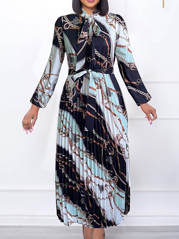 Printed Tied Pleated Dress