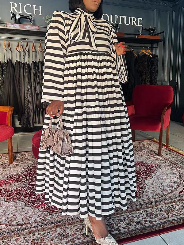 Stripe Tied-Neck Dress