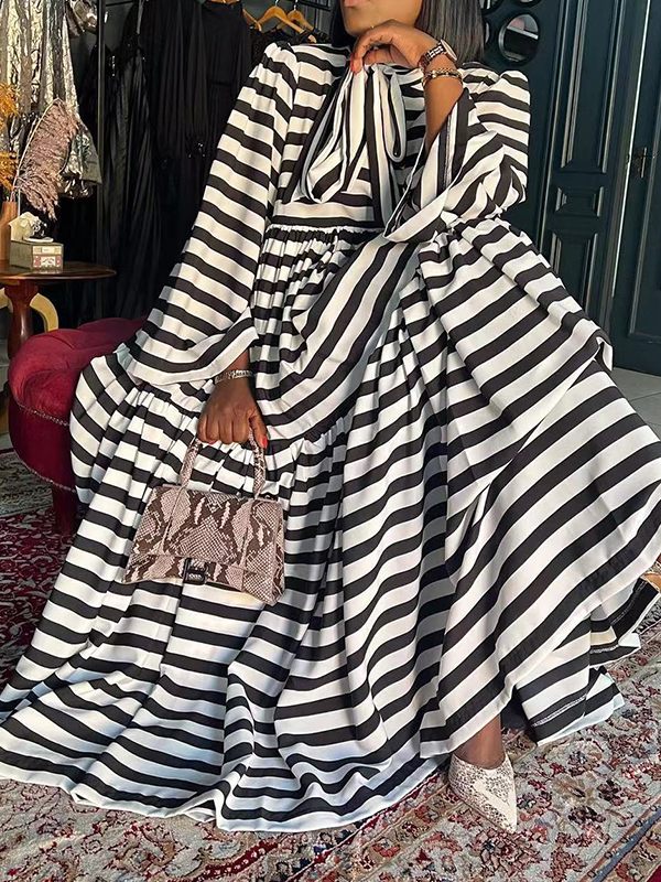 Stripe Tied-Neck Dress