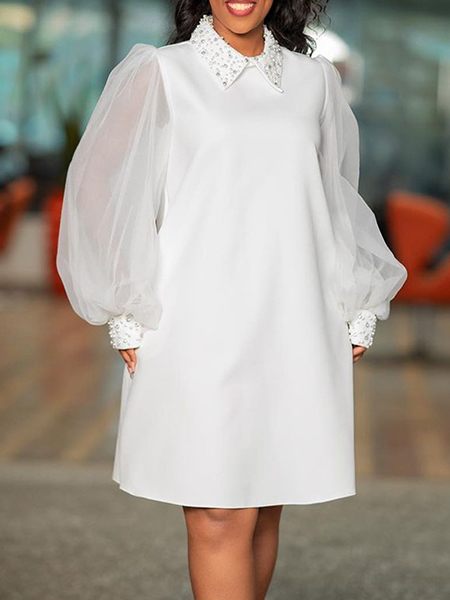 Sheer-Sleeve Studded Dress