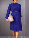 Solid Belted Pleated Dress