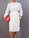 Solid Belted Pleated Dress