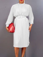 Solid Belted Pleated Dress