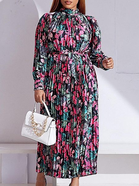 Printed Tied Pleated Dress
