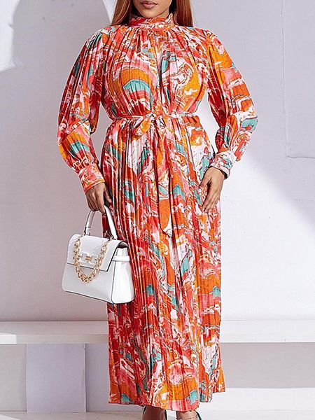 Printed Tied Pleated Dress