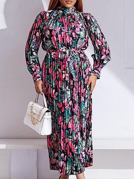 Printed Tied Pleated Dress