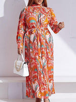 Printed Tied Pleated Dress