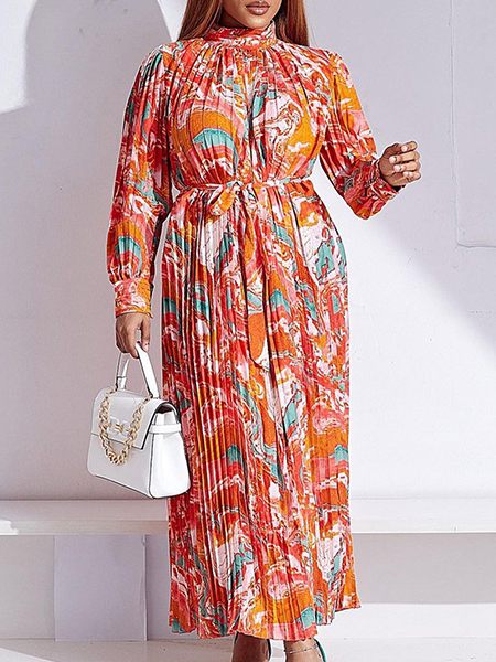 Printed Tied Pleated Dress