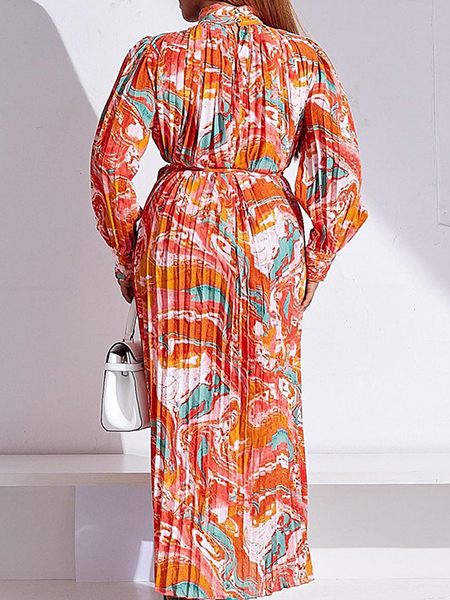 Printed Tied Pleated Dress