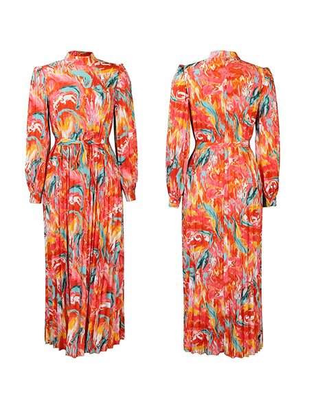 Printed Tied Pleated Dress
